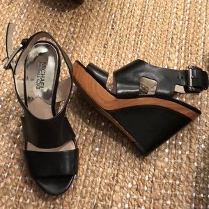 Michael Kors black leather wedges